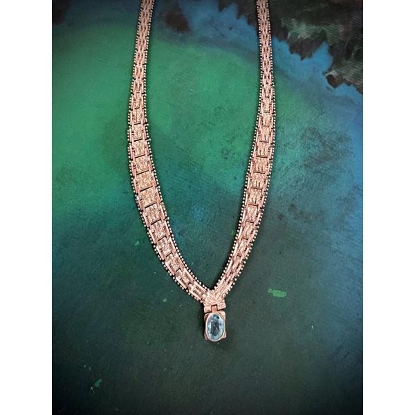 Thistle Vintage-1980年代海藍寶軟蛇鍊鎖骨鍊項鍊有Italy標義大利制純手工編織工法只有義大利能做-細節圖5