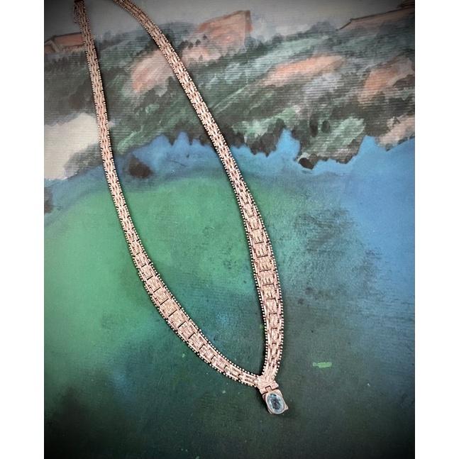 Thistle Vintage-1980年代海藍寶軟蛇鍊鎖骨鍊項鍊有Italy標義大利制純手工編織工法只有義大利能做-細節圖6