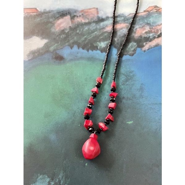 1⃣️ 淨瓶觀音項鍊 長鍊可脫下單獨配其它墜子 2⃣️日本製民族風格紅海竹（仿珊瑚）黑瑪瑙項鍊在京都北野天滿宮外購入-細節圖3