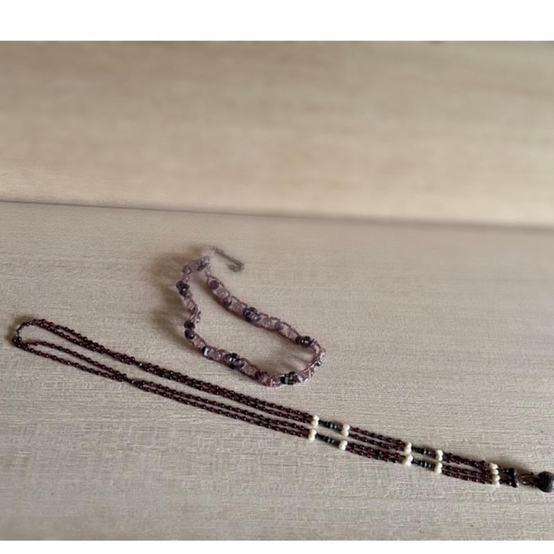 紫水晶項鍊水晶天然無核野生珍珠老銀 銀 吉普賽風民族風毛衣鏈長項鍊｛Thistle Vintage}-細節圖2