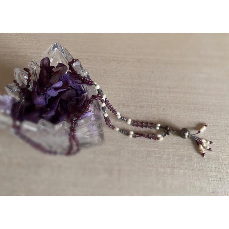 紫水晶項鍊水晶天然無核野生珍珠老銀 銀 吉普賽風民族風毛衣鏈長項鍊｛Thistle Vintage}-細節圖4