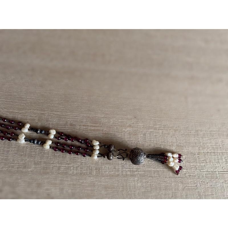 紫水晶項鍊水晶天然無核野生珍珠老銀 銀 吉普賽風民族風毛衣鏈長項鍊｛Thistle Vintage}-細節圖6