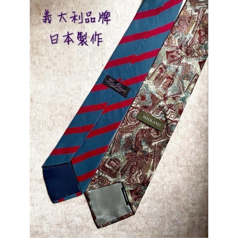 二手古著領帶✨100%純絲✨義大利品牌日本製造✨藍底紅條紋 La piego 義大利、義大利材料日本製作Midland-細節圖3