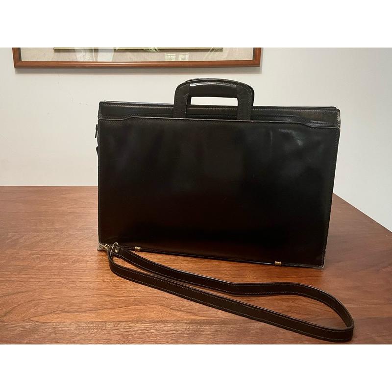 1980年代歐洲購入古著vintage 全 真皮公事包手提包肩背包 寬42x35高 最厚9公分 真皮-細節圖2