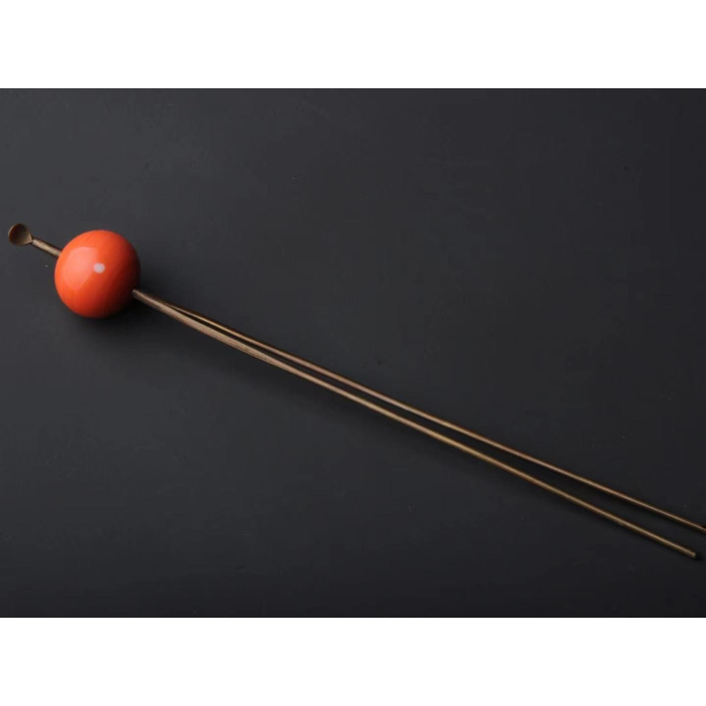 Thistle Vintage✨珍稀日本京都百年古董✨橘色MOMO珊瑚色老琉璃耳挖髮簪✨-細節圖7