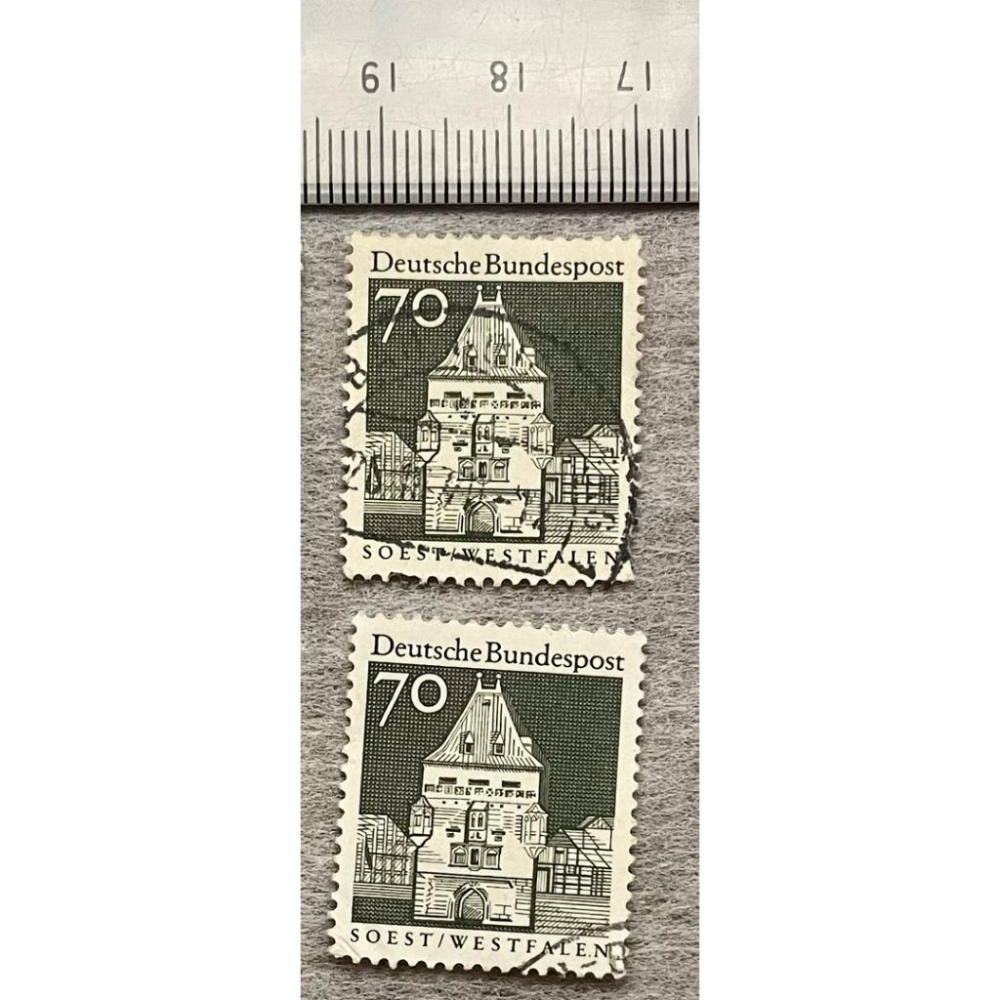 1968年發行 前 西德🇩🇪Deutsche Bauwerke德國建築系列✨主題：歷史城門建築郵票✨是為紀念重要歷史建築-細節圖2