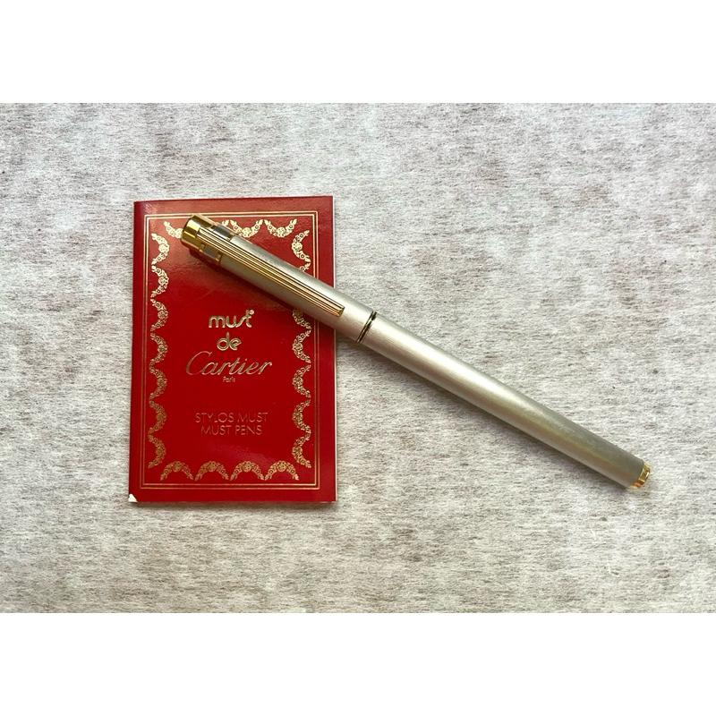 卡地亞18K金筆頭銀灰鋼筆Cartier stylos must pens帶原盒贈半罐德國mont blanc墨水-細節圖2