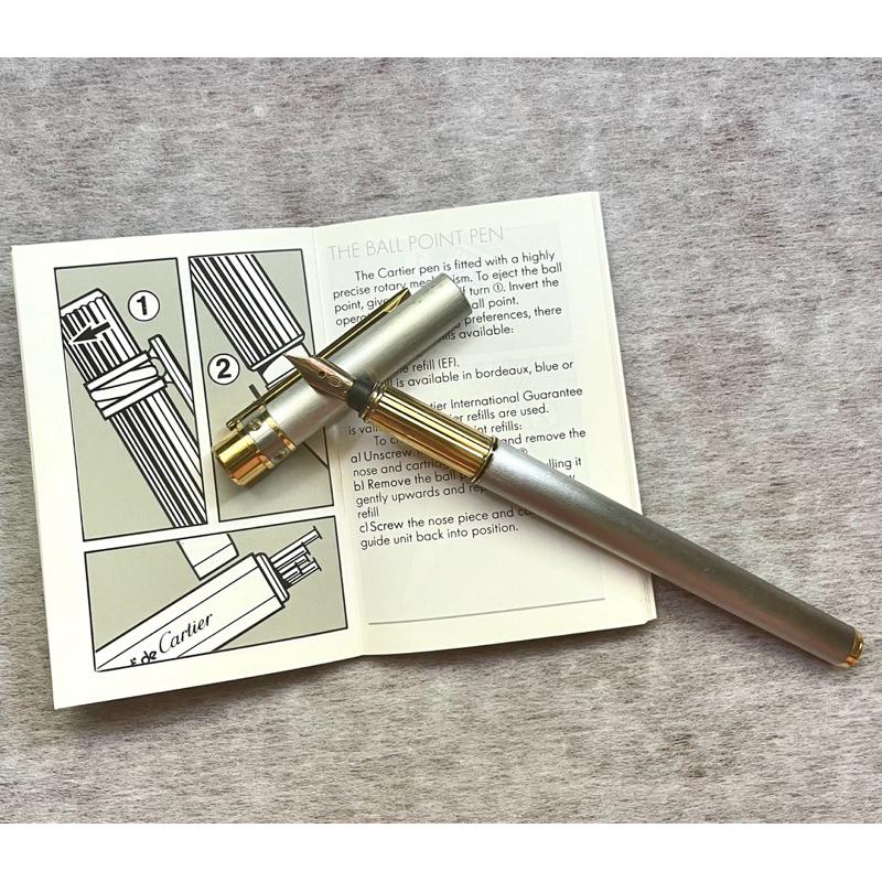 卡地亞18K金筆頭銀灰鋼筆Cartier stylos must pens帶原盒贈半罐德國mont blanc墨水-細節圖3