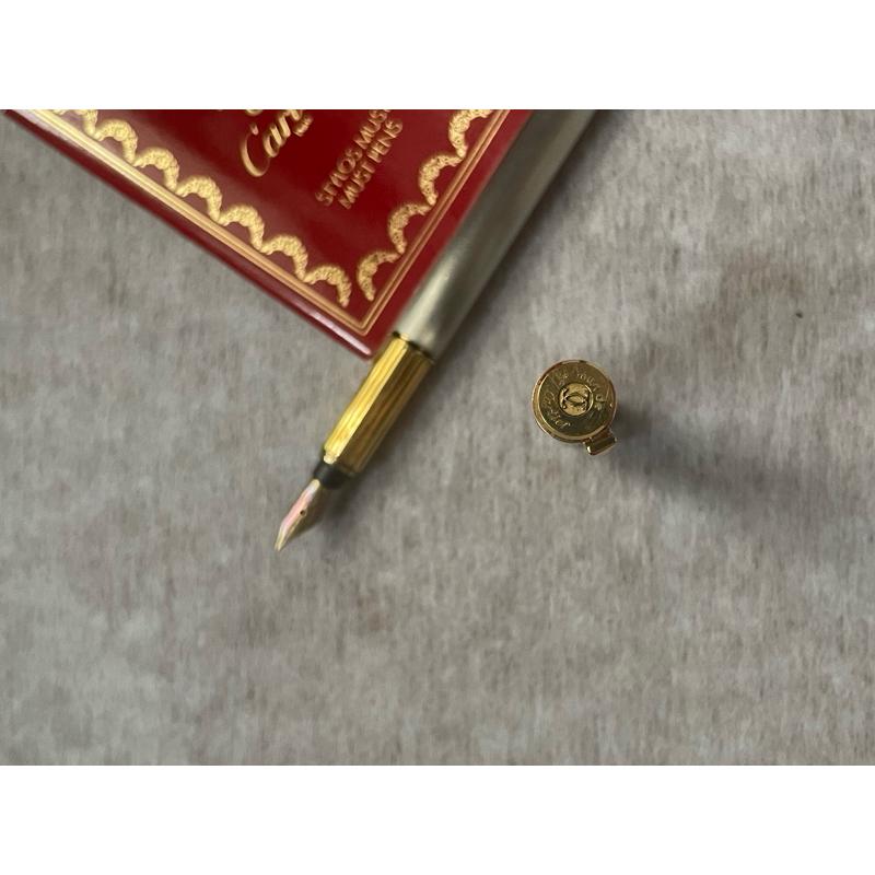 卡地亞18K金筆頭銀灰鋼筆Cartier stylos must pens帶原盒贈半罐德國mont blanc墨水-細節圖8