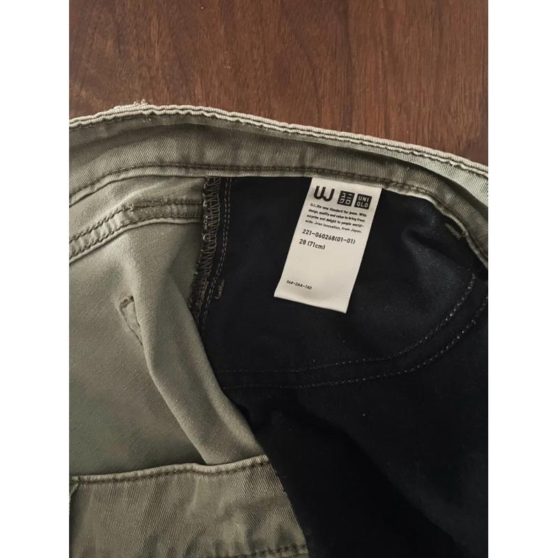 優衣庫Uniqlo 較高階的系列UJ 系列 獨特淺橄欖綠灰色 單寧棉長褲 做舊牛仔褲 日本獨發 日文標籤 腰修身窄褲管-細節圖8