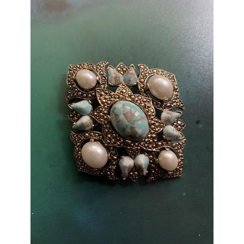 美國Sarah Coventry 1⃣️仿綠松石土耳其石 仿珠2⃣️暮靄煙燻亮閃閃胸針｛Thistle Vintage}-細節圖3