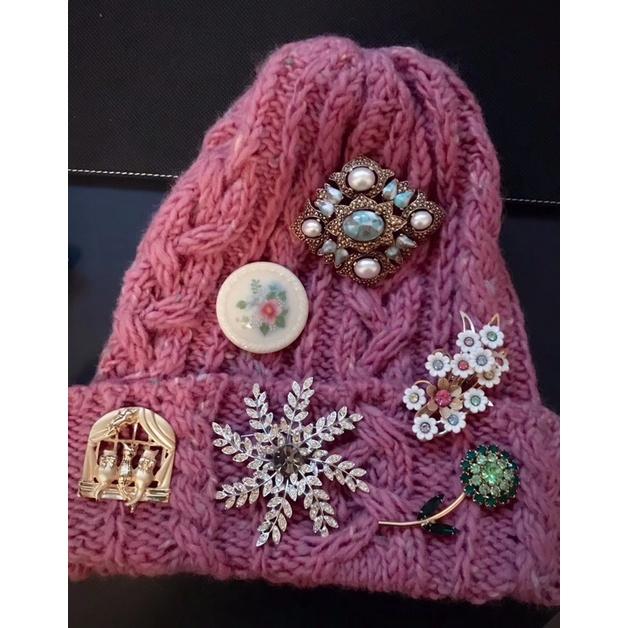 美國Sarah Coventry 1⃣️仿綠松石土耳其石 仿珠2⃣️暮靄煙燻亮閃閃胸針｛Thistle Vintage}-細節圖4