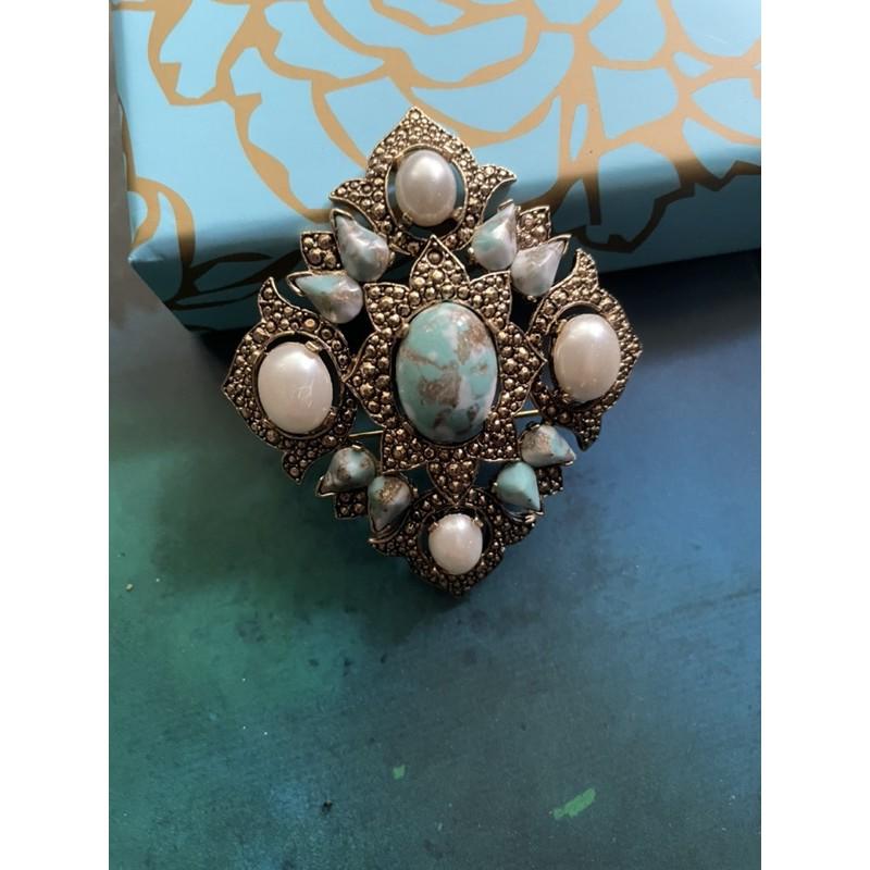 美國Sarah Coventry 1⃣️仿綠松石土耳其石 仿珠2⃣️暮靄煙燻亮閃閃胸針｛Thistle Vintage}-細節圖5