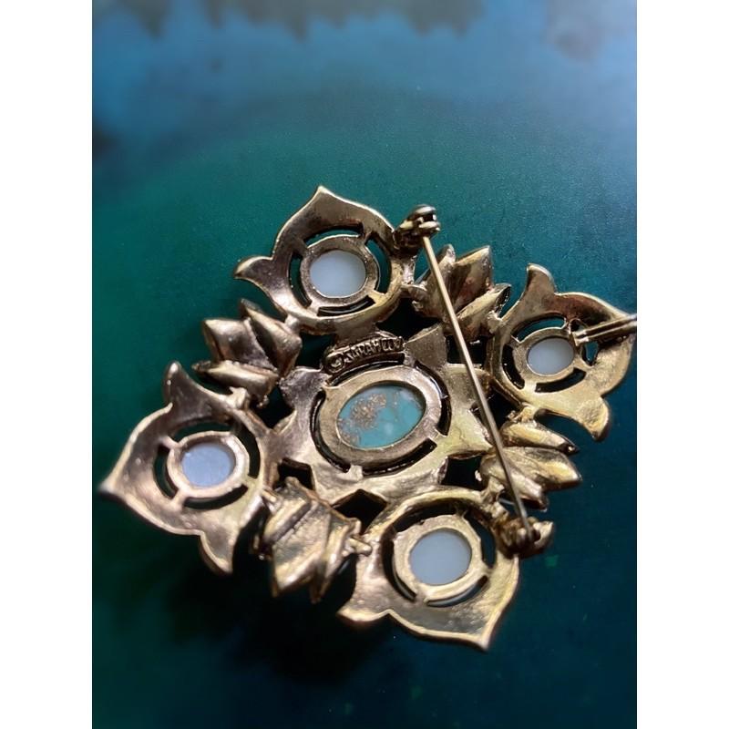 美國Sarah Coventry 1⃣️仿綠松石土耳其石 仿珠2⃣️暮靄煙燻亮閃閃胸針｛Thistle Vintage}-細節圖6