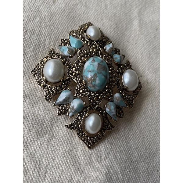 美國Sarah Coventry 1⃣️仿綠松石土耳其石 仿珠2⃣️暮靄煙燻亮閃閃胸針｛Thistle Vintage}-細節圖7