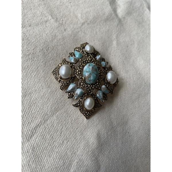 美國Sarah Coventry 1⃣️仿綠松石土耳其石 仿珠2⃣️暮靄煙燻亮閃閃胸針｛Thistle Vintage}-細節圖8