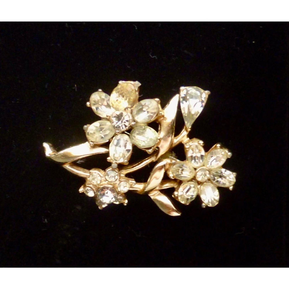 Thistle vintage✨ 美國古董 亮閃閃萊茵石（水鑽）花籃造型胸針 尺寸：約 6.5cm-細節圖4