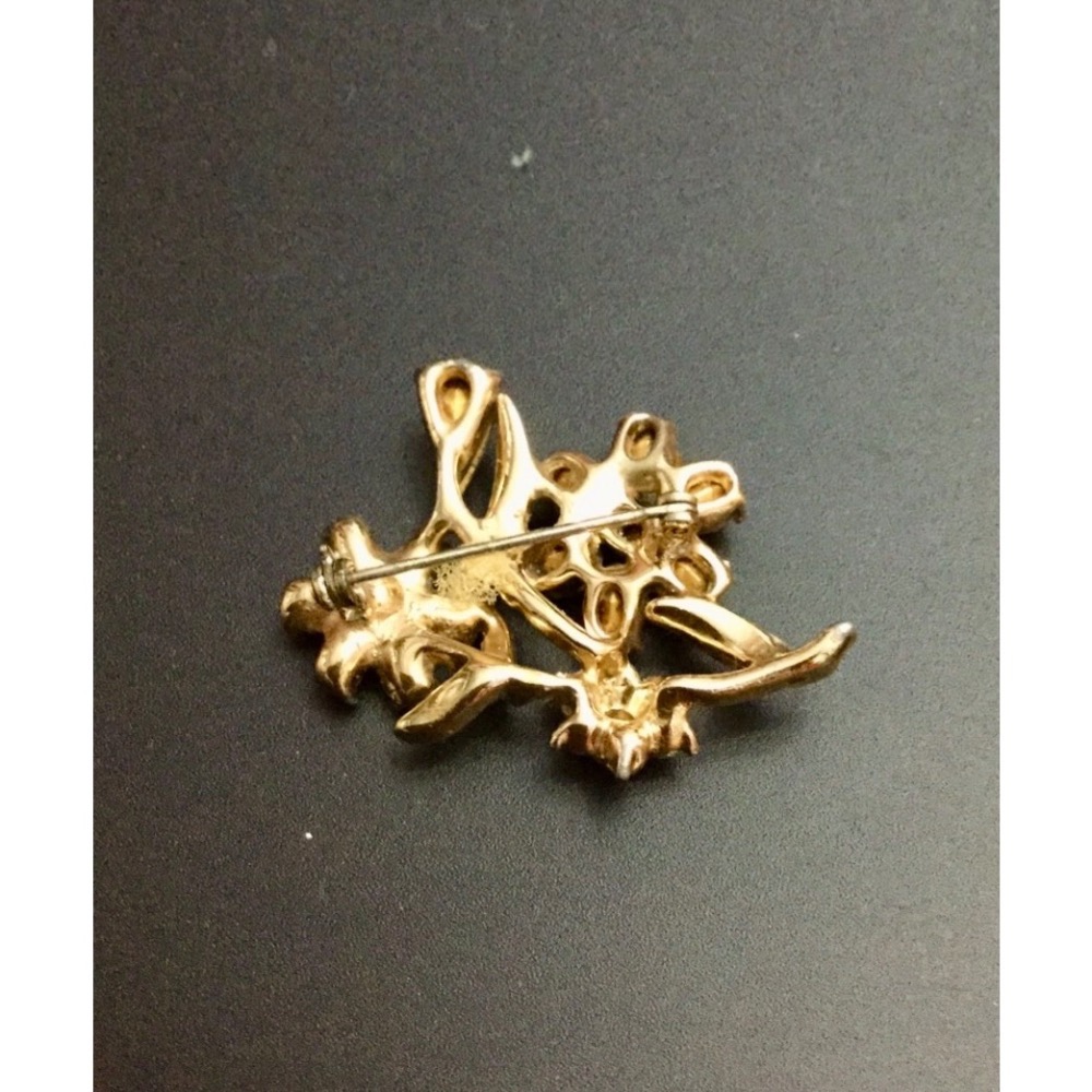 Thistle vintage✨ 美國古董 亮閃閃萊茵石（水鑽）花籃造型胸針 尺寸：約 6.5cm-細節圖7