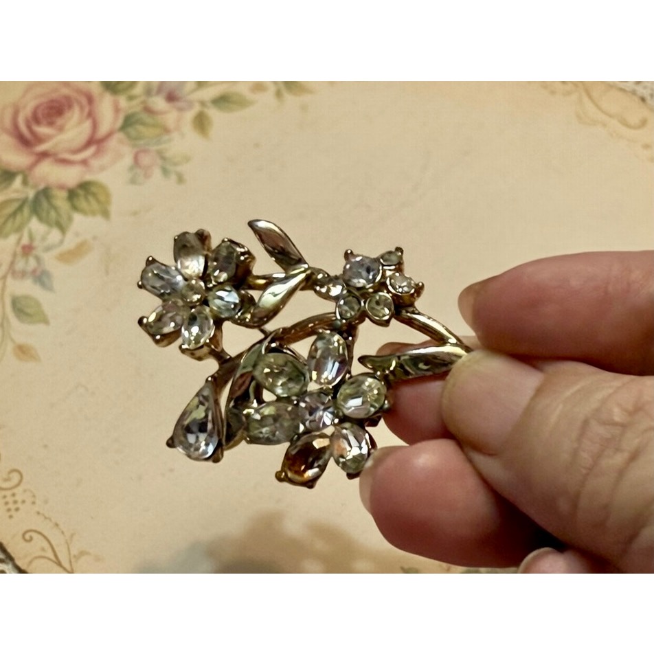 Thistle vintage✨ 美國古董 亮閃閃萊茵石（水鑽）花籃造型胸針 尺寸：約 6.5cm-細節圖10