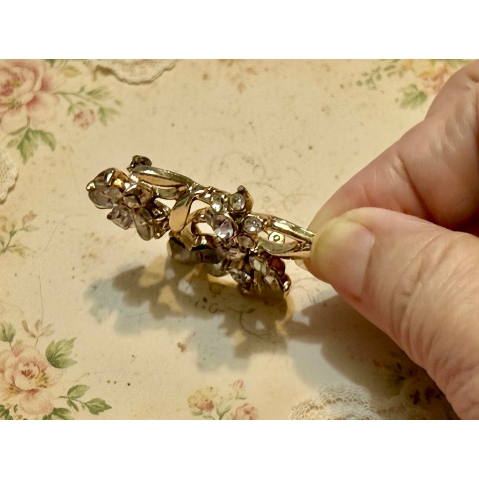 Thistle vintage✨ 美國古董 亮閃閃萊茵石（水鑽）花籃造型胸針 尺寸：約 6.5cm-細節圖11