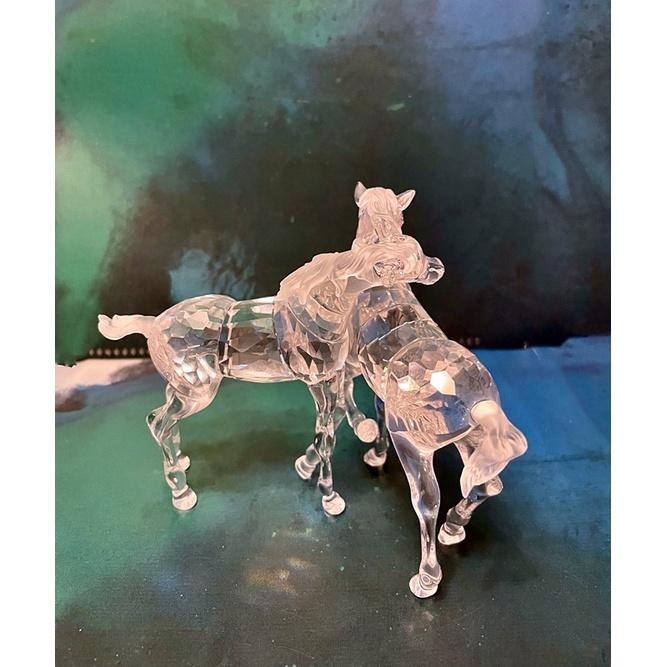 未使用施華洛世奇水晶Swarovski 帶原盒原包裝 緞帶 交頸同心 馬比喻工作夥伴 夫妻 家人高興歡喜同心-細節圖5