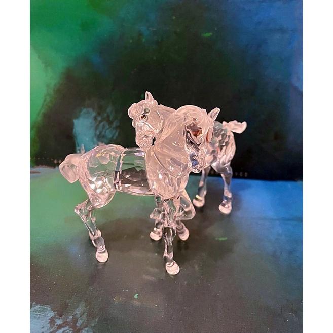 未使用施華洛世奇水晶Swarovski 帶原盒原包裝 緞帶 交頸同心 馬比喻工作夥伴 夫妻 家人高興歡喜同心-細節圖7