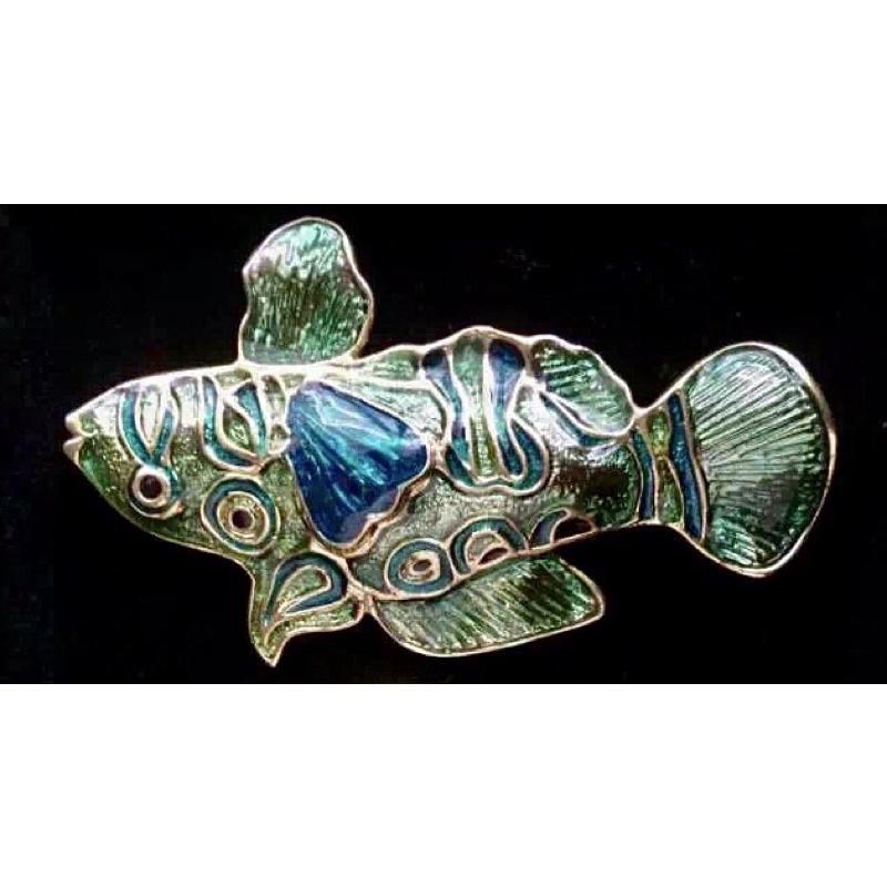 Thistle Vintage幻彩1⃣️印加文化馬雅魚個性大胸針７公分長 琺瑯釉料獨一無二2⃣️豹🐆豹子暴富-細節圖2