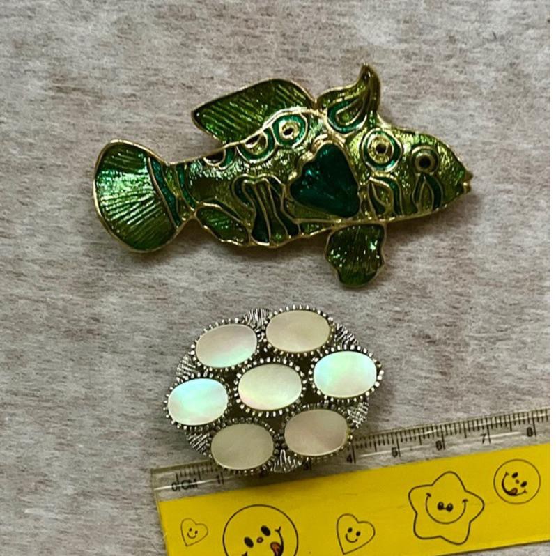 Thistle Vintage幻彩1⃣️印加文化馬雅魚個性大胸針７公分長 琺瑯釉料獨一無二2⃣️豹🐆豹子暴富-細節圖3
