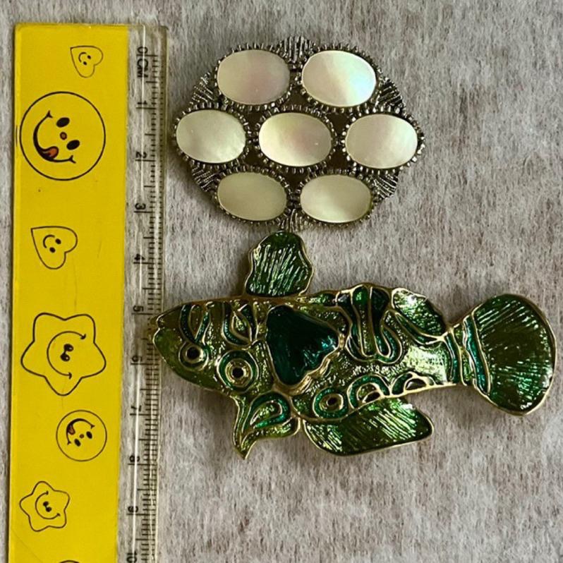 Thistle Vintage幻彩1⃣️印加文化馬雅魚個性大胸針７公分長 琺瑯釉料獨一無二2⃣️豹🐆豹子暴富-細節圖4