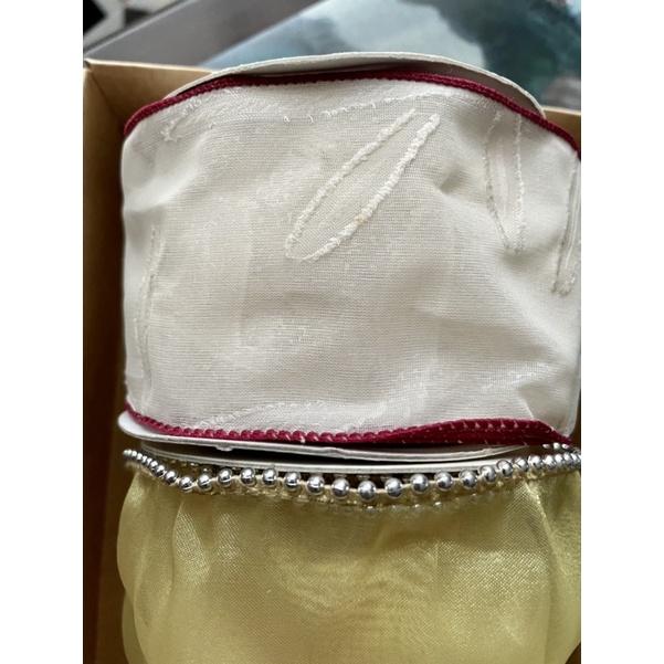 古早台灣製絕版孤品復古綠金邊水波紋 水藍紗鑲銀珠 兩寬版緞帶 寬 6.2cm 禮盒包裝 佈置裝飾超大方浪漫緞帶-細節圖6