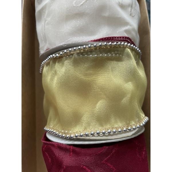 古早台灣製絕版孤品復古綠金邊水波紋 水藍紗鑲銀珠 兩寬版緞帶 寬 6.2cm 禮盒包裝 佈置裝飾超大方浪漫緞帶-細節圖7