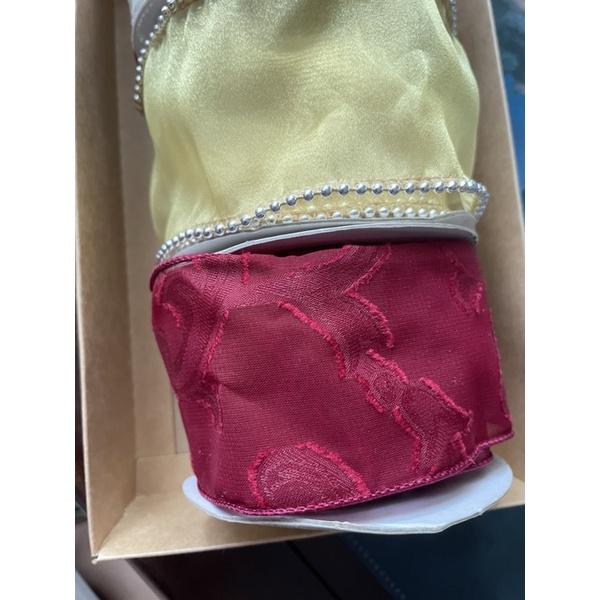 古早台灣製絕版孤品復古綠金邊水波紋 水藍紗鑲銀珠 兩寬版緞帶 寬 6.2cm 禮盒包裝 佈置裝飾超大方浪漫緞帶-細節圖8