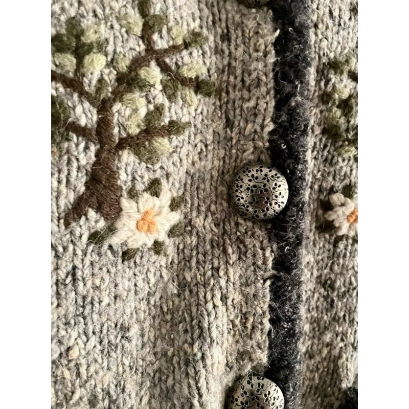 【德製古著背心】歐洲手工薔薇刺繡vintage高品質羊毛棉混紡 巴黎購入孤品優雅復古女裝 精緻鈕扣 原裝進口絕不撞衫-細節圖2