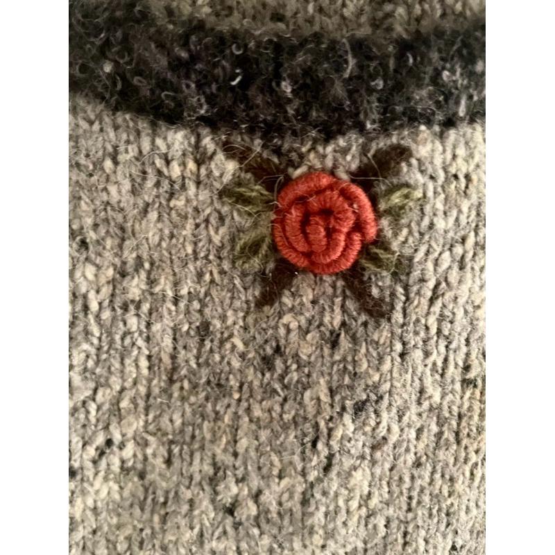 【德製古著背心】歐洲手工薔薇刺繡vintage高品質羊毛棉混紡 巴黎購入孤品優雅復古女裝 精緻鈕扣 原裝進口絕不撞衫-細節圖4