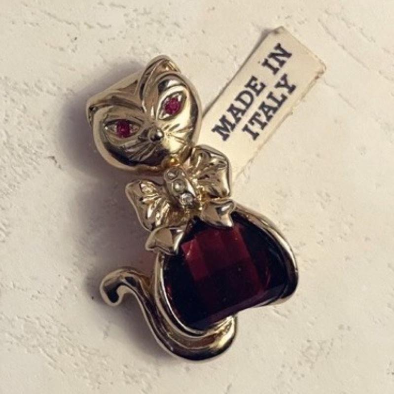 Thistle Vintage胸針別針 made in italy原標未拆魅惑深紅威尼斯玻璃琉璃小貓意大利穆拉諾琉璃玻璃-細節圖2