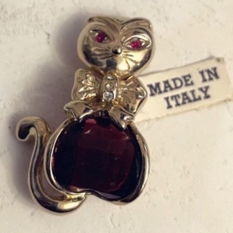 Thistle Vintage胸針別針 made in italy原標未拆魅惑深紅威尼斯玻璃琉璃小貓意大利穆拉諾琉璃玻璃-細節圖3