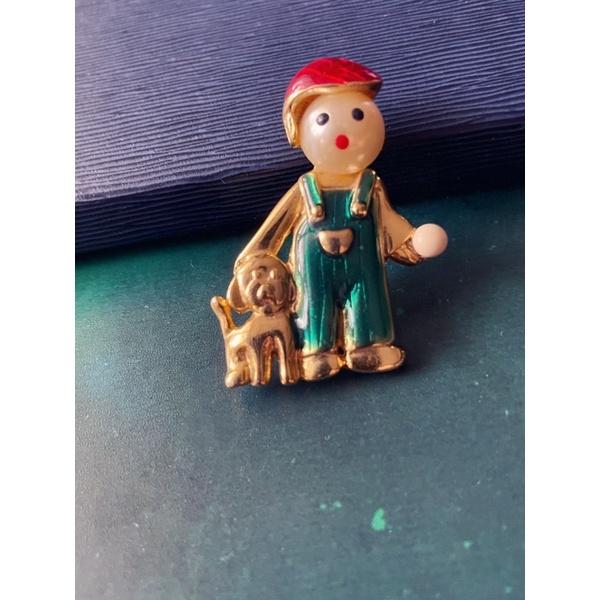 1980年代美國古著別針胸針 1⃣️紅帽仿珠臉部帥氣公仔狗狗金色2⃣️萊茵石珍珠{Thistle Vinta-細節圖2