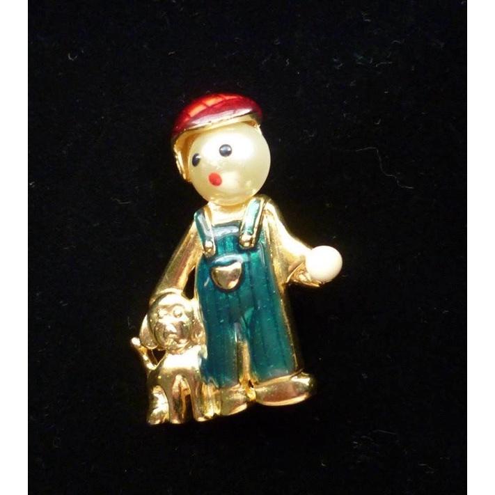 1980年代美國古著別針胸針 1⃣️紅帽仿珠臉部帥氣公仔狗狗金色2⃣️萊茵石珍珠{Thistle Vinta-細節圖3