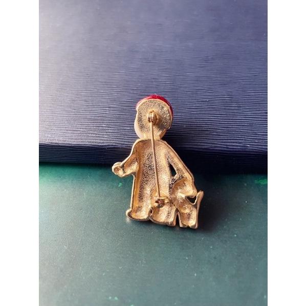 1980年代美國古著別針胸針 1⃣️紅帽仿珠臉部帥氣公仔狗狗金色2⃣️萊茵石珍珠{Thistle Vinta-細節圖8