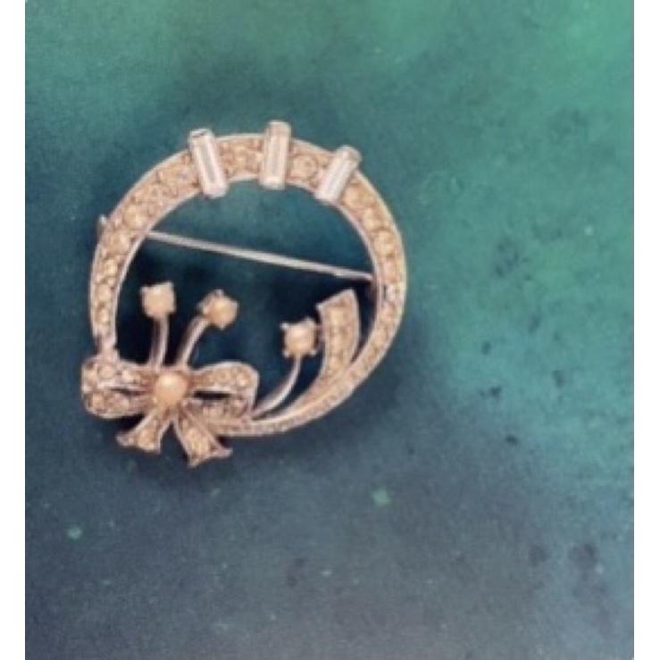 1980年代美國古著別針胸針 1⃣️紅帽仿珠臉部帥氣公仔狗狗金色2⃣️萊茵石珍珠{Thistle Vinta-細節圖9