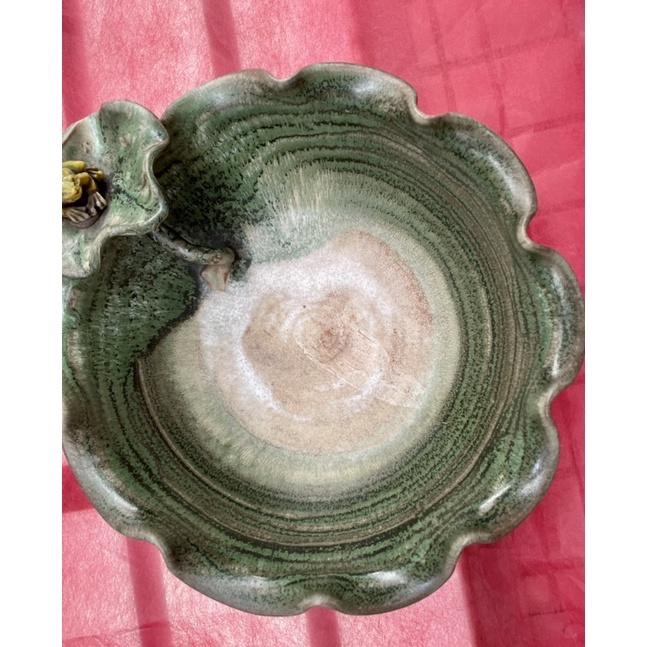 1980年代鶯歌乾圓坊手拉陶瓷手拉胚手工1⃣️荷塘蛙鳴綠荷葉造型青蛙聚寶盆大號2⃣️步步高升插花陶瓷花盆造景花器花瓶盆器-細節圖2