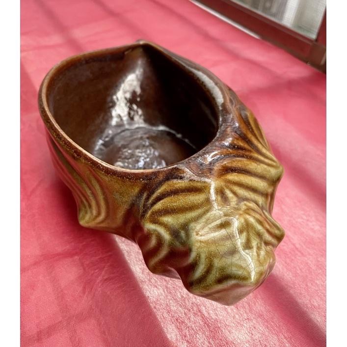 1980年代鶯歌乾圓坊手拉陶瓷手拉胚手工1⃣️荷塘蛙鳴綠荷葉造型青蛙聚寶盆大號2⃣️步步高升插花陶瓷花盆造景花器花瓶盆器-細節圖6