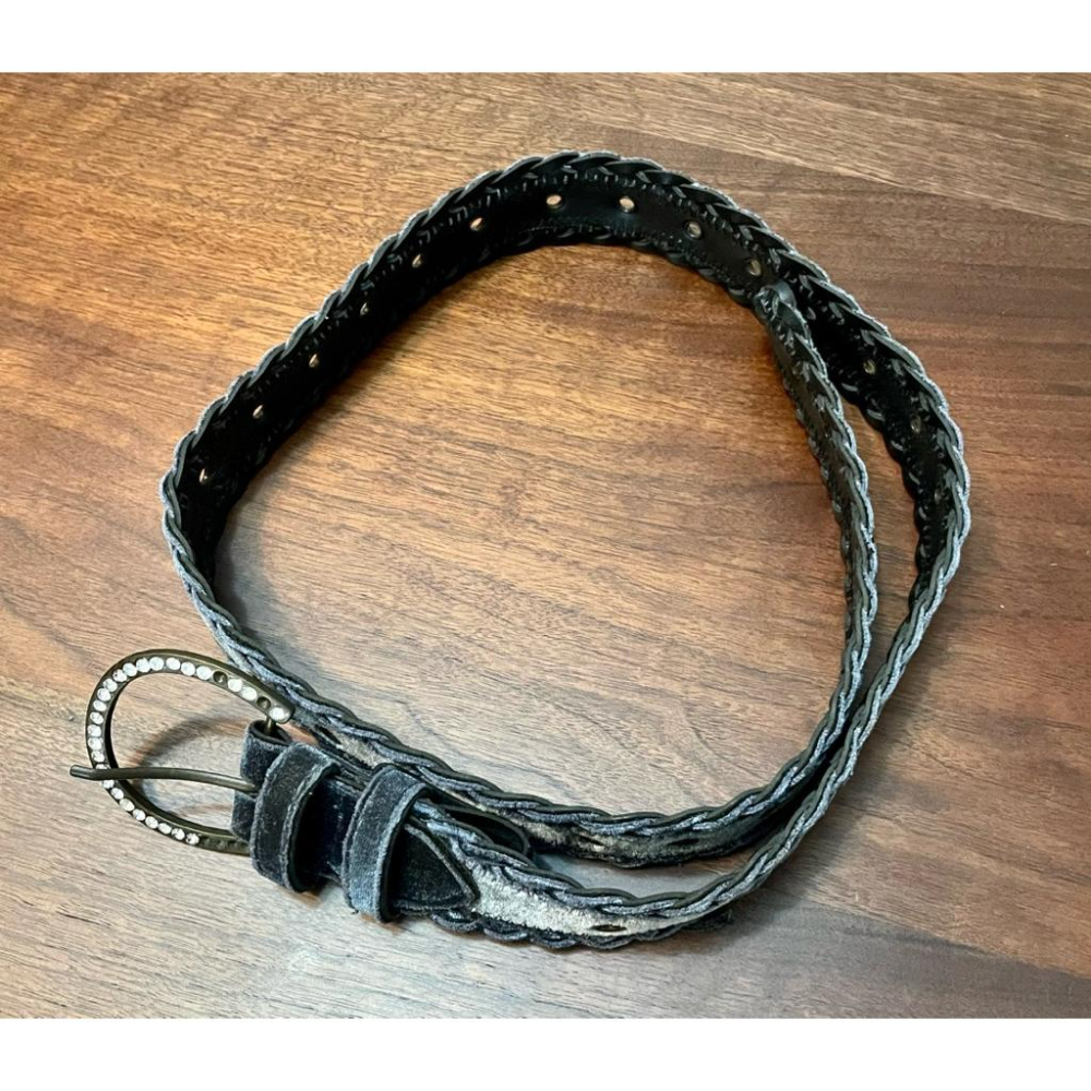 時間淬鍊的絕美孤品✨Vintage古董麂皮皮帶✨一段被時間溫柔收藏的深藍淺藍往事-細節圖3