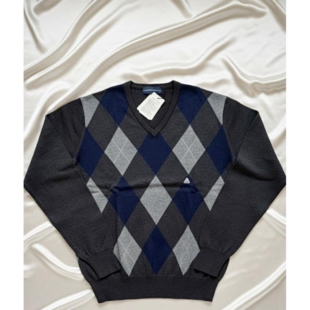 🇯🇵 日本購入✨Christian Orani✨100%頂級羊毛✨（吊牌特別註明可水洗）V領菱格紋套頭毛衣（LL號）-細節圖2
