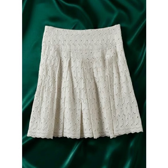 古著✨ Morgan de toi 專櫃✨米白色百褶膝上裙限時搶購✨平量腰圍 36 cm，裙長 51-細節圖2