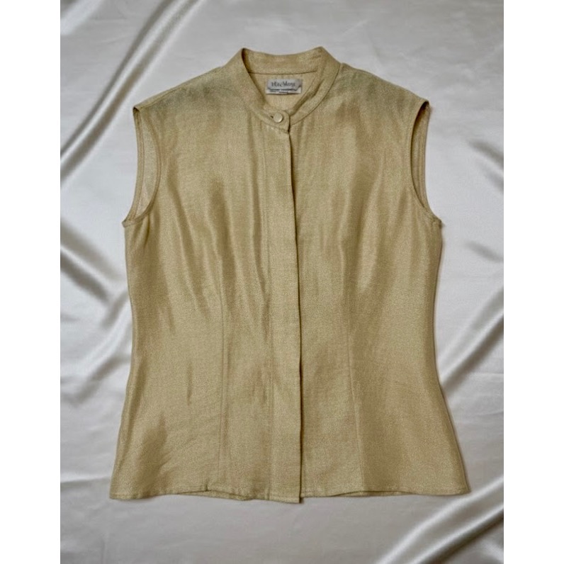 正品 Max Mara 義大利產淺金色絲混紡上衣（210元是上衣 不包含裙子）-細節圖2