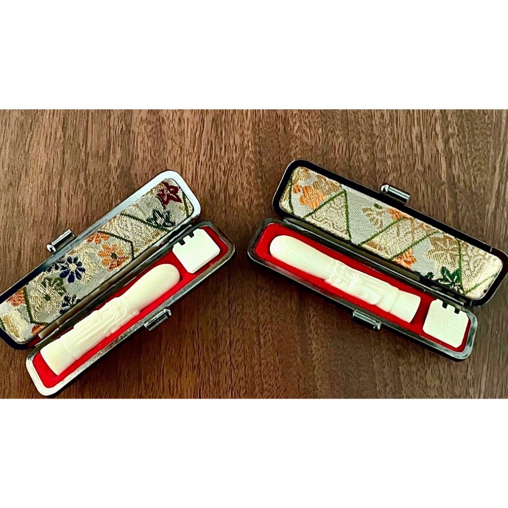 長毛猛獁象牙印材雕刻南極仙翁✨日本已絕版不再生產✨搭配專制鱷魚皮印章盒✨內襯精緻金襴織物✨更添奢華氣息✨印泥盒亦為牙製-規格圖6