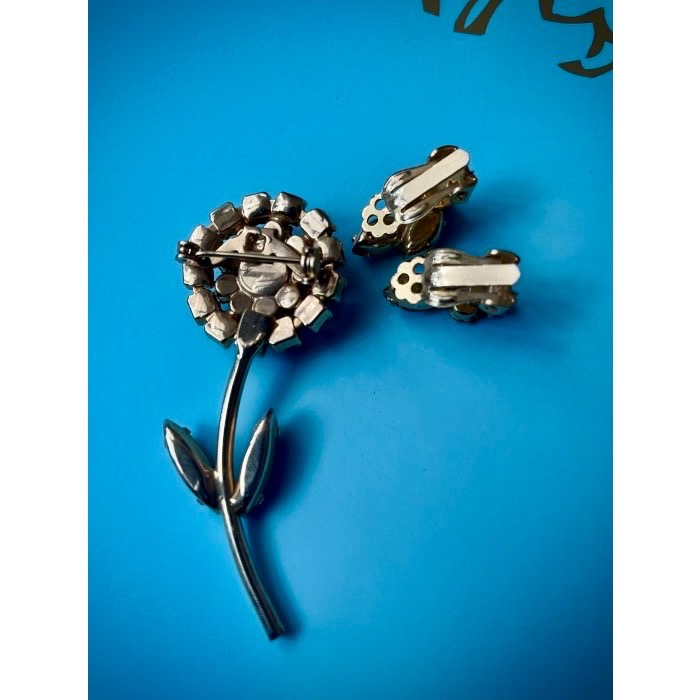 Thistle Vintage✨百年捷克水晶 花朵胸針＋耳夾套組✨施華洛世奇前輩級的傳奇工藝✨夜晚天然螢光-細節圖9