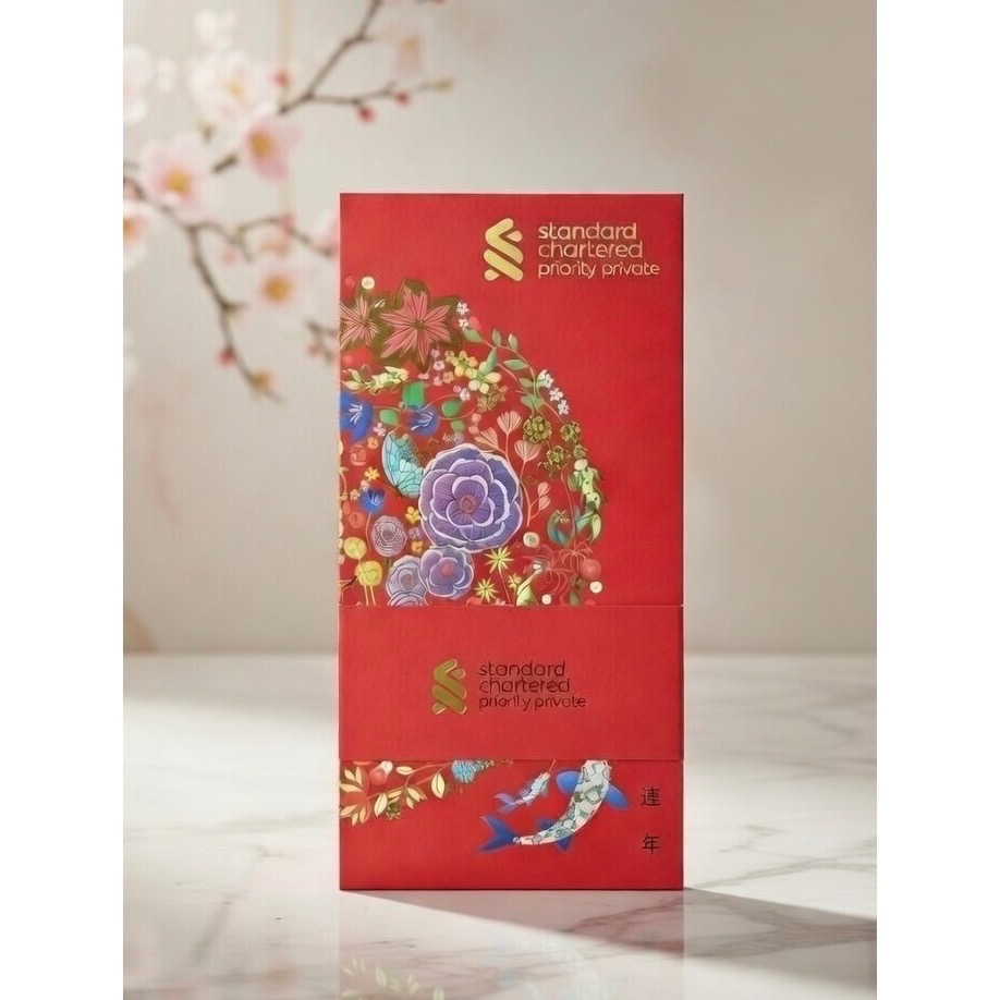 凸出立體燙金/壓紋工藝直式紅包袋✨限量新加坡渣打私人銀行珍藏款✨蝶舞翩翩，金玉滿堂 ✨滿滿的富貴與雅緻✨-規格圖1