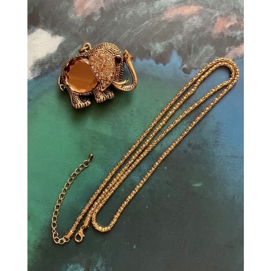 Vintage✨ 絕美一鍊兩戴✨美國 1980年代 黃水晶大象長項鍊毛衣鏈 獨一無二的復古配件-細節圖3